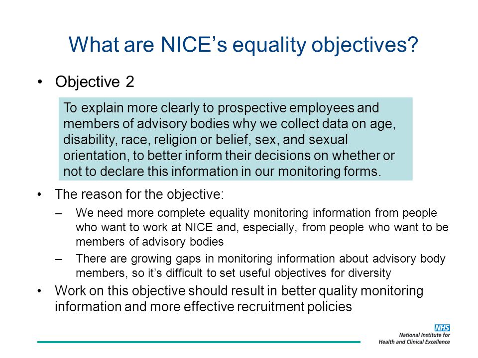 What are NICE’s equality objectives.