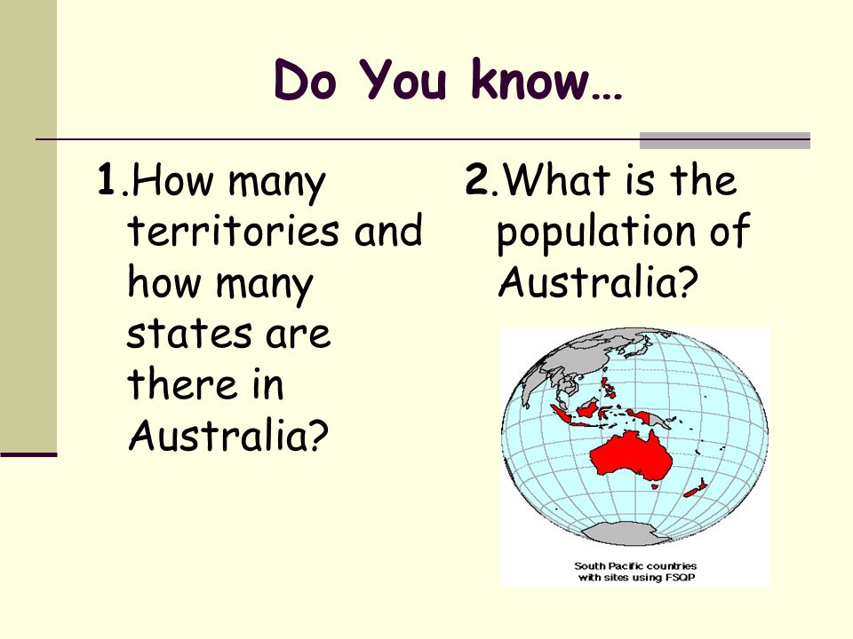 Do You know… 1.How many territories and how many states are there in Australia.