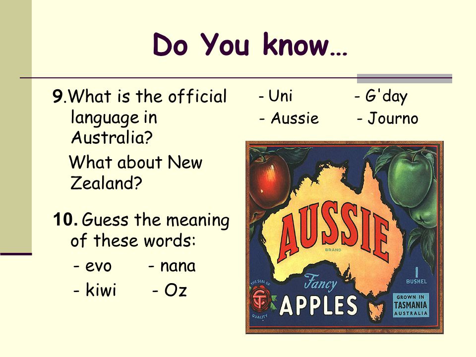 Do You know… 9.What is the official language in Australia.