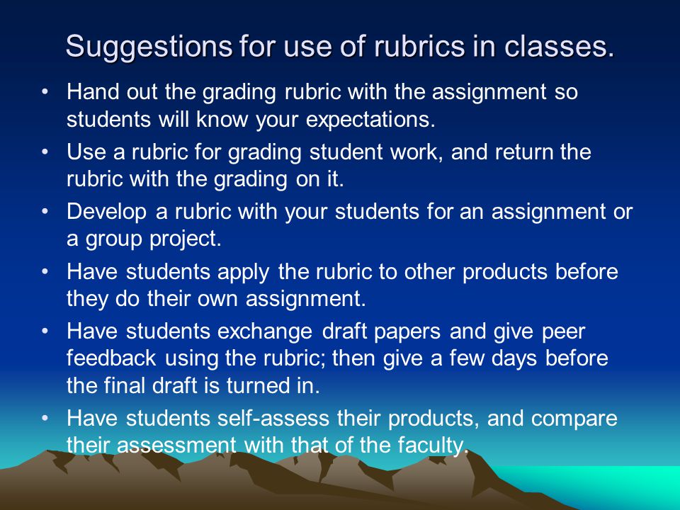 Suggestions for use of rubrics in classes.