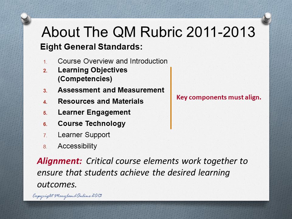 About The QM Rubric Eight General Standards: 1.