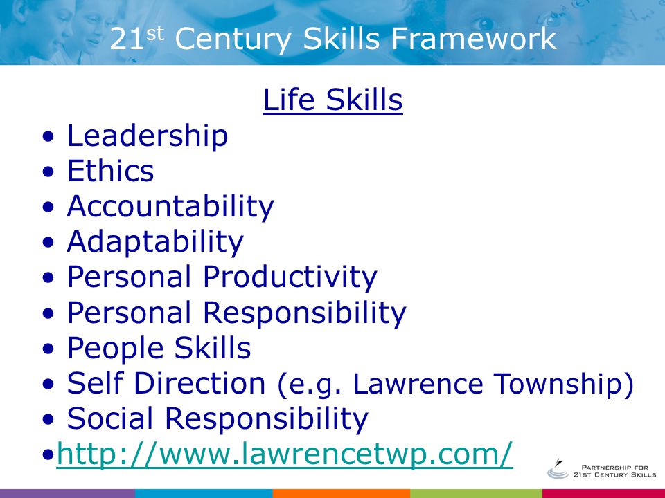 Life Skills Leadership Ethics Accountability Adaptability Personal Productivity Personal Responsibility People Skills Self Direction (e.g.