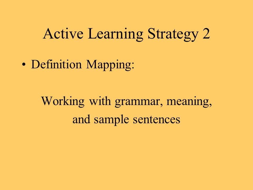 Active Learning Strategy 2 Definition Mapping: Working with grammar, meaning, and sample sentences
