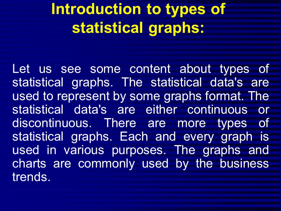Introduction to types of statistical graphs: Let us see some content about types of statistical graphs.