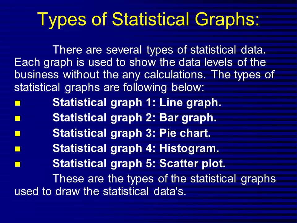 Types of Statistical Graphs: There are several types of statistical data.