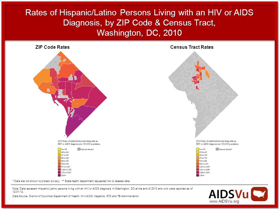 Rates of Hispanic/Latino Persons Living with an HIV or AIDS Diagnosis, by ZIP Code & Census Tract, Washington, DC, 2010 Note.