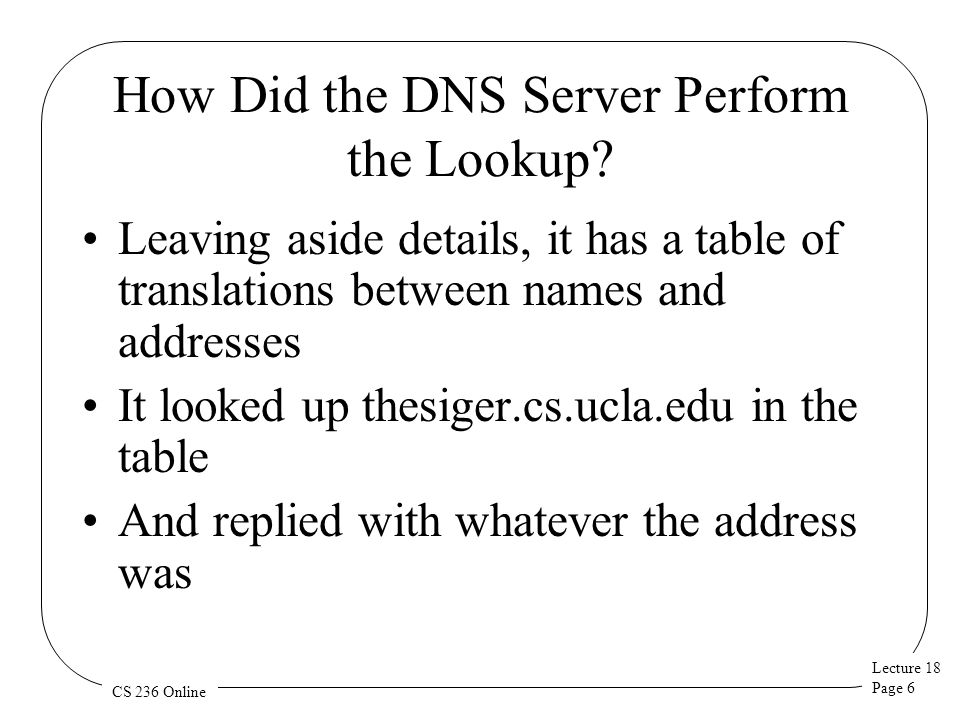 Lecture 18 Page 6 CS 236 Online How Did the DNS Server Perform the Lookup.