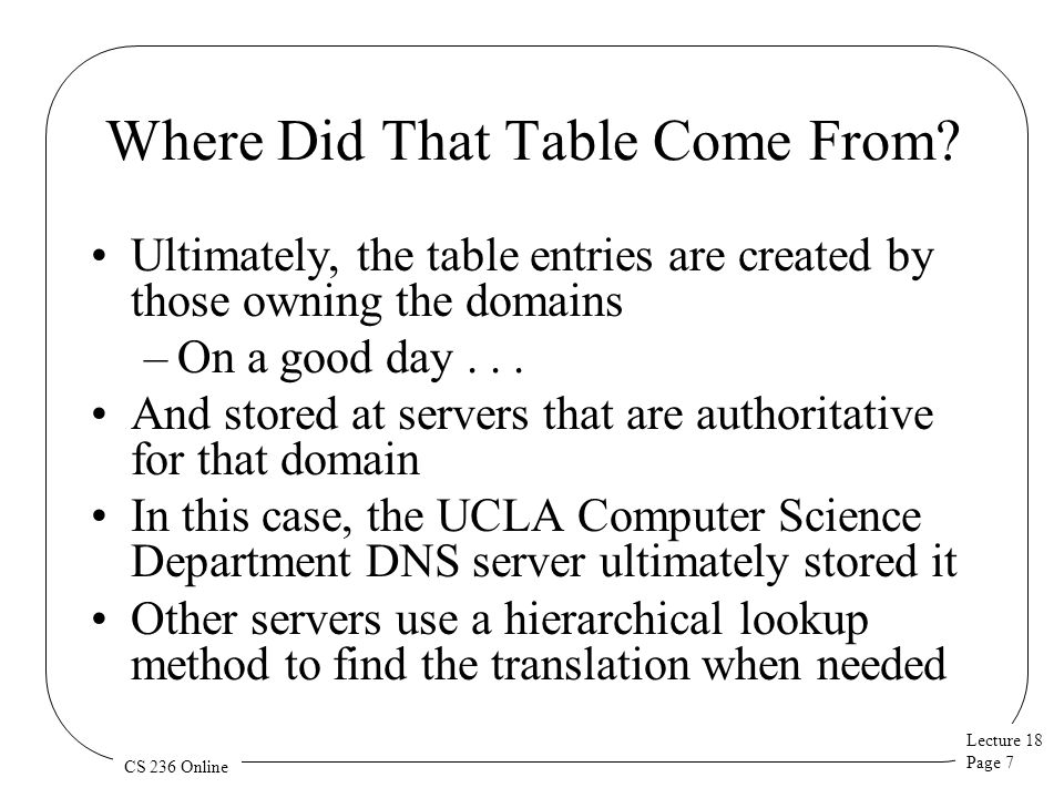 Lecture 18 Page 7 CS 236 Online Where Did That Table Come From.
