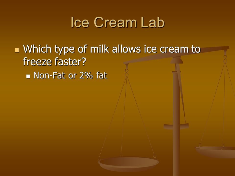 Ice Cream Lab Which type of milk allows ice cream to freeze faster.