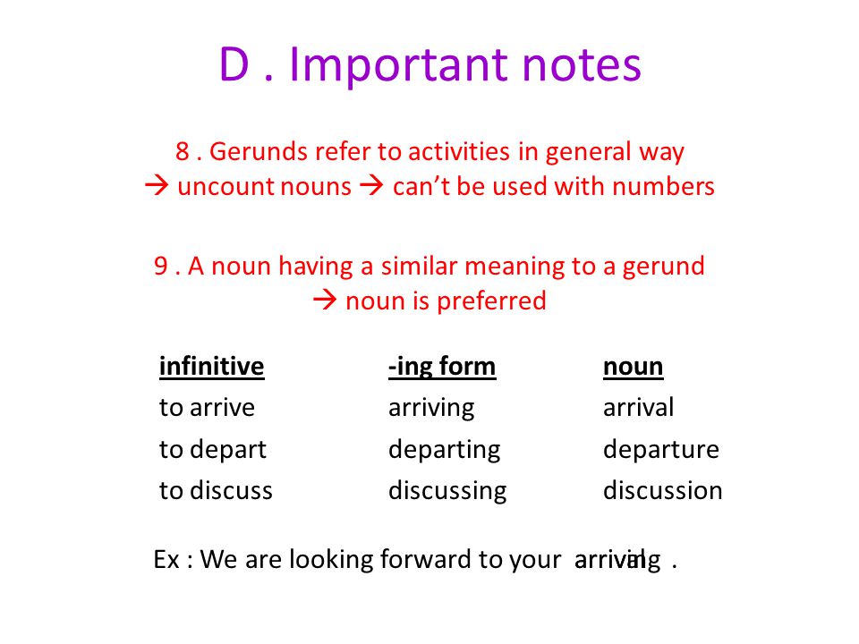 D. Important notes 8.