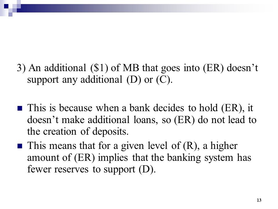 13 3) An additional ($1) of MB that goes into (ER) doesn’t support any additional (D) or (C).