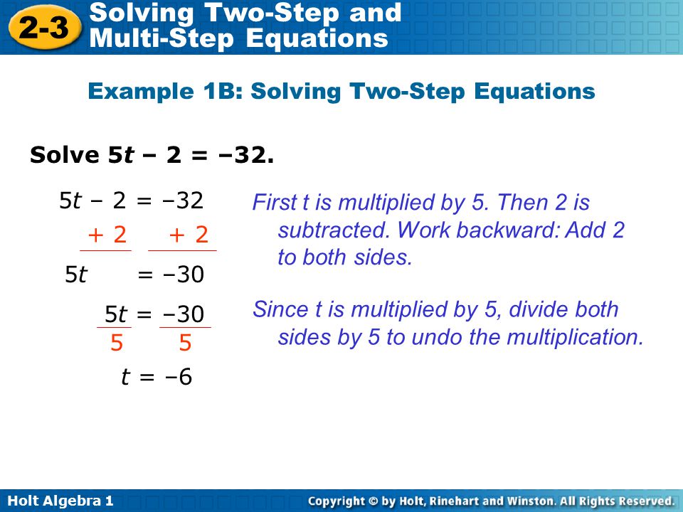 Lesson 2 3 Solving Two Step And Multistep Equations Talkchannels Holt Algebra Solving Two Step And Multi Equations 2 3