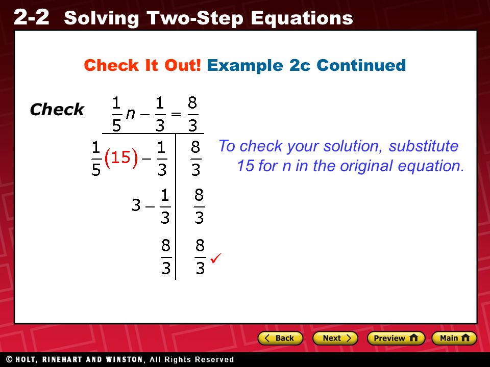 2-2 Solving Two-Step Equations Check It Out.