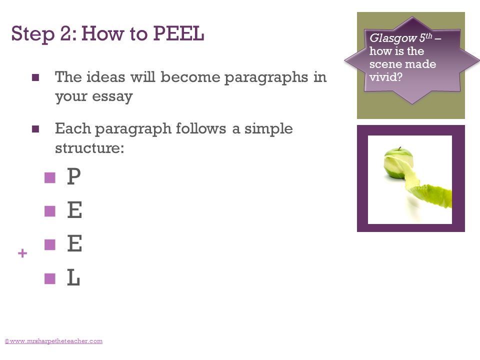 + Step 2: How to PEEL ©   Glasgow 5 th – how is the scene made vivid.