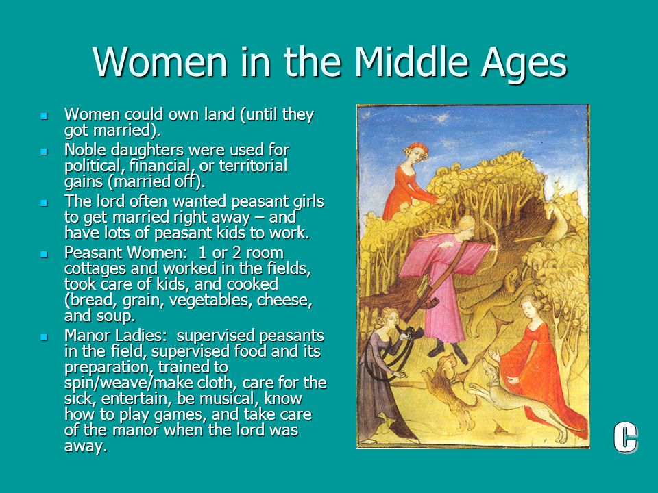 Women in the Middle Ages Women could own land (until they got married).
