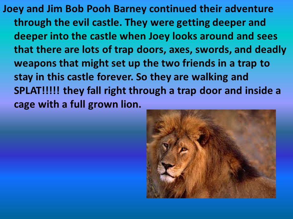 Joey and Jim Bob Pooh Barney told their parents they were going to the evil castle to rescue Katherine.
