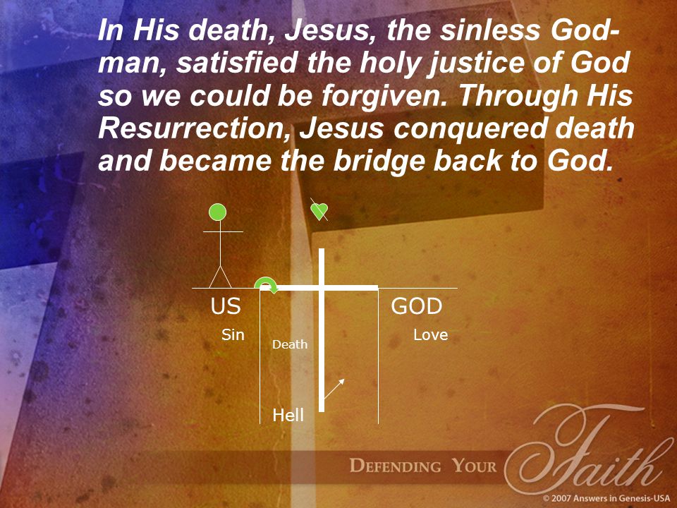 In His death, Jesus, the sinless God- man, satisfied the holy justice of God so we could be forgiven.
