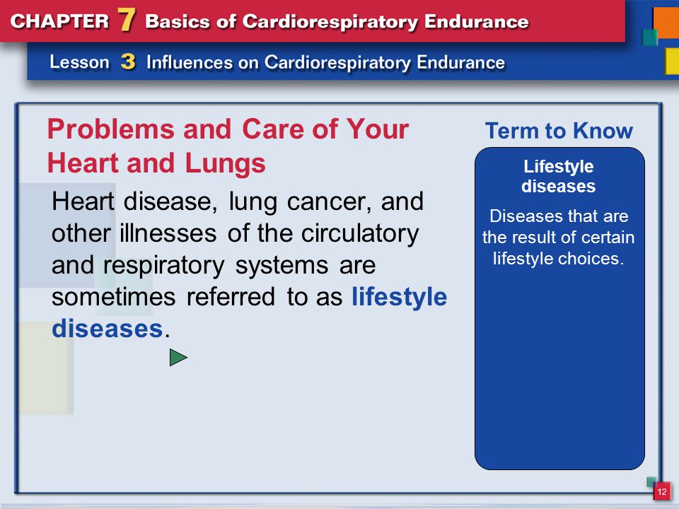 12 Problems and Care of Your Heart and Lungs Heart disease, lung cancer, and other illnesses of the circulatory and respiratory systems are sometimes referred to as lifestyle diseases.