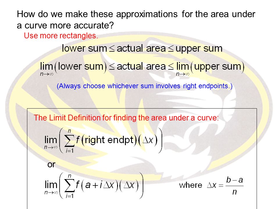 How do we make these approximations for the area under a curve more accurate.