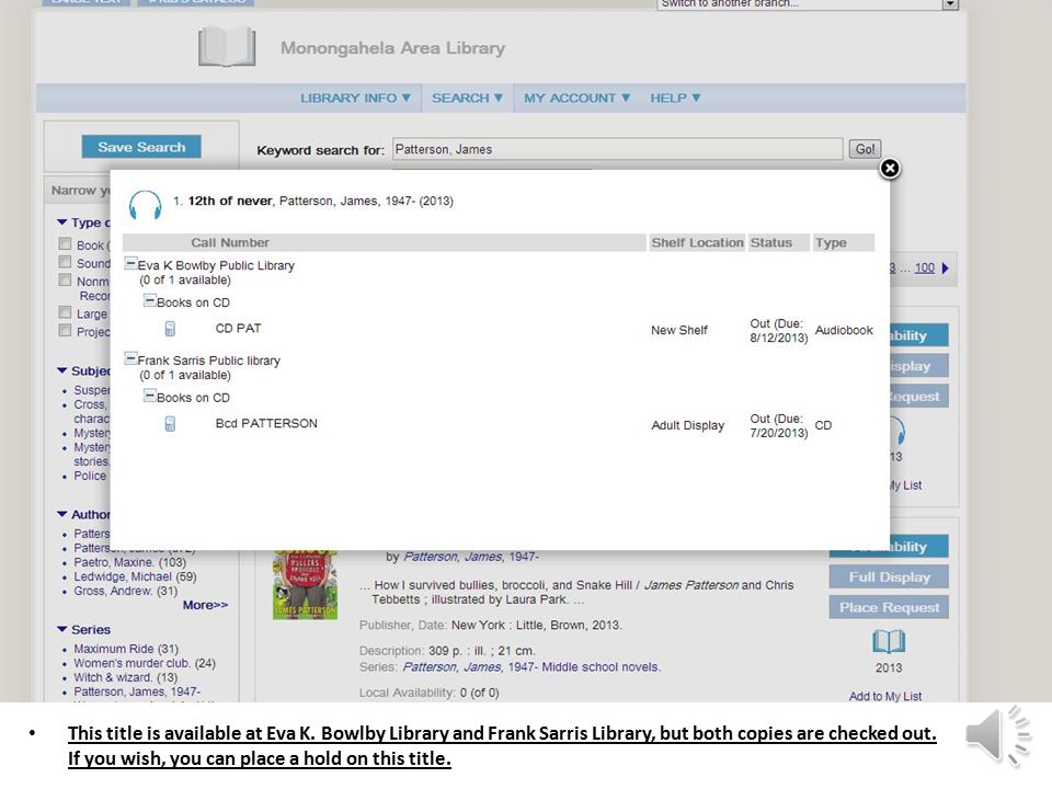 When you click on Availability, you see that this title is not available at your library, but you can click on the link to see where it is located at