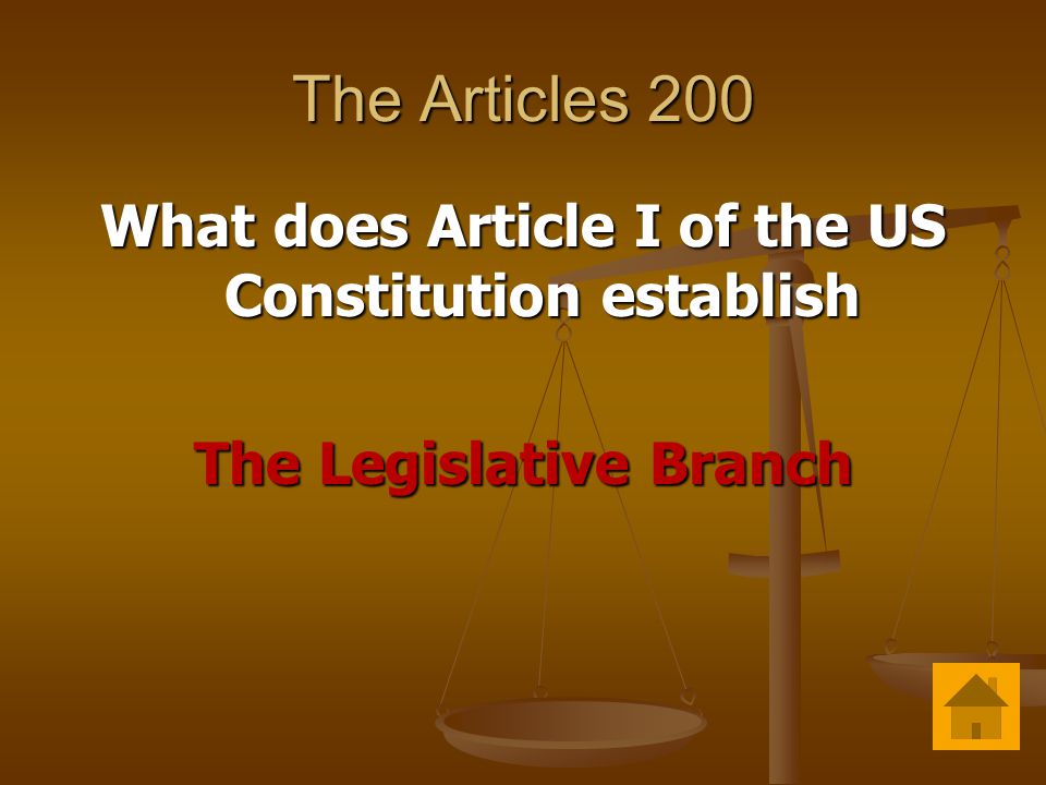 The Articles 200 What does Article I of the US Constitution establish The Legislative Branch