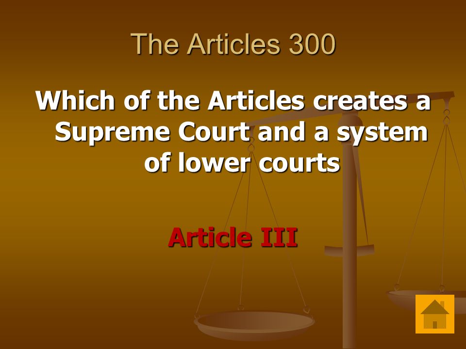 The Articles 300 Which of the Articles creates a Supreme Court and a system of lower courts Article III