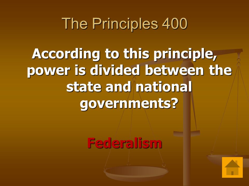 The Principles 400 According to this principle, power is divided between the state and national governments.