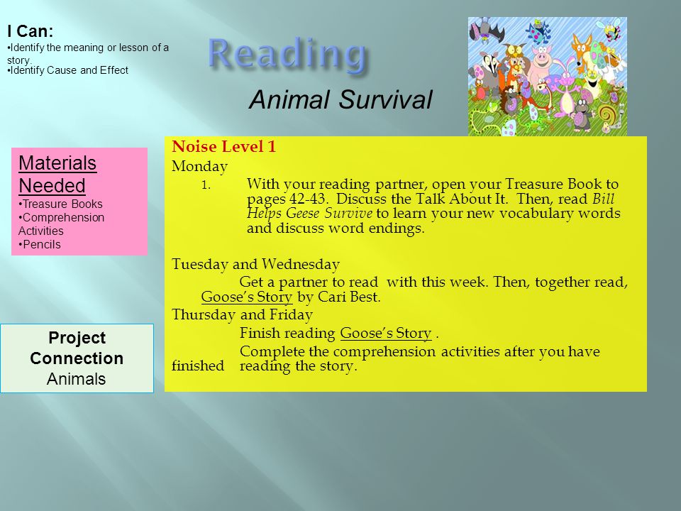 Noise Level 1 Monday 1. With your reading partner, open your Treasure Book to pages