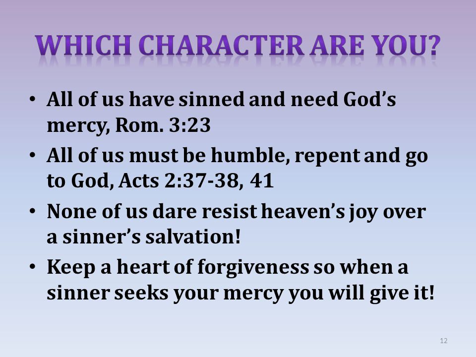 All of us have sinned and need God’s mercy, Rom.