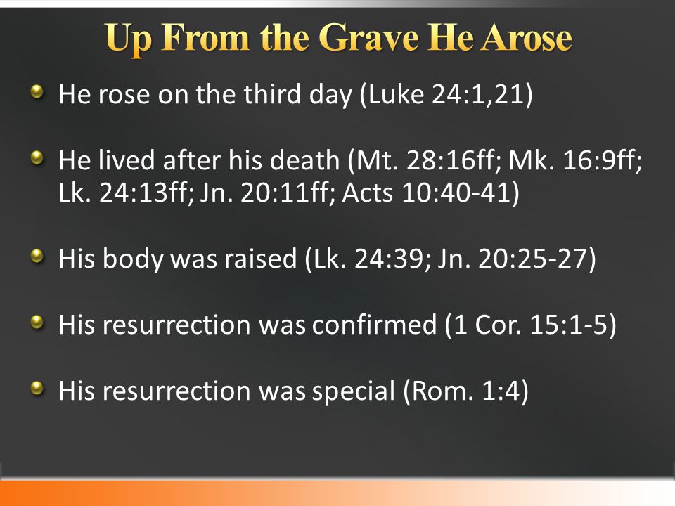 He rose on the third day (Luke 24:1,21) He lived after his death (Mt.