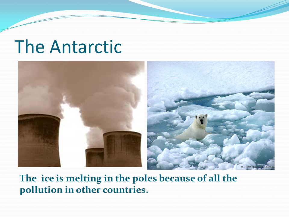 The Antarctic The ice is melting in the poles because of all the pollution in other countries.