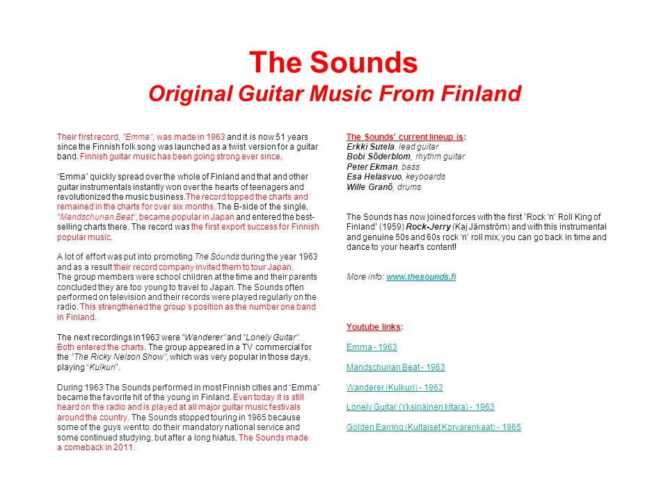 the sounds is back the number one guitar band in finland during finnish music charts