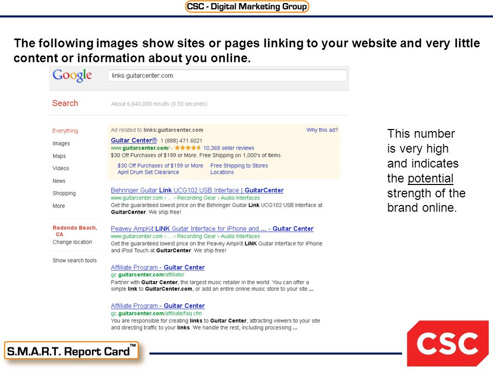 The following images show sites or pages linking to your website and very little content or information about you online.
