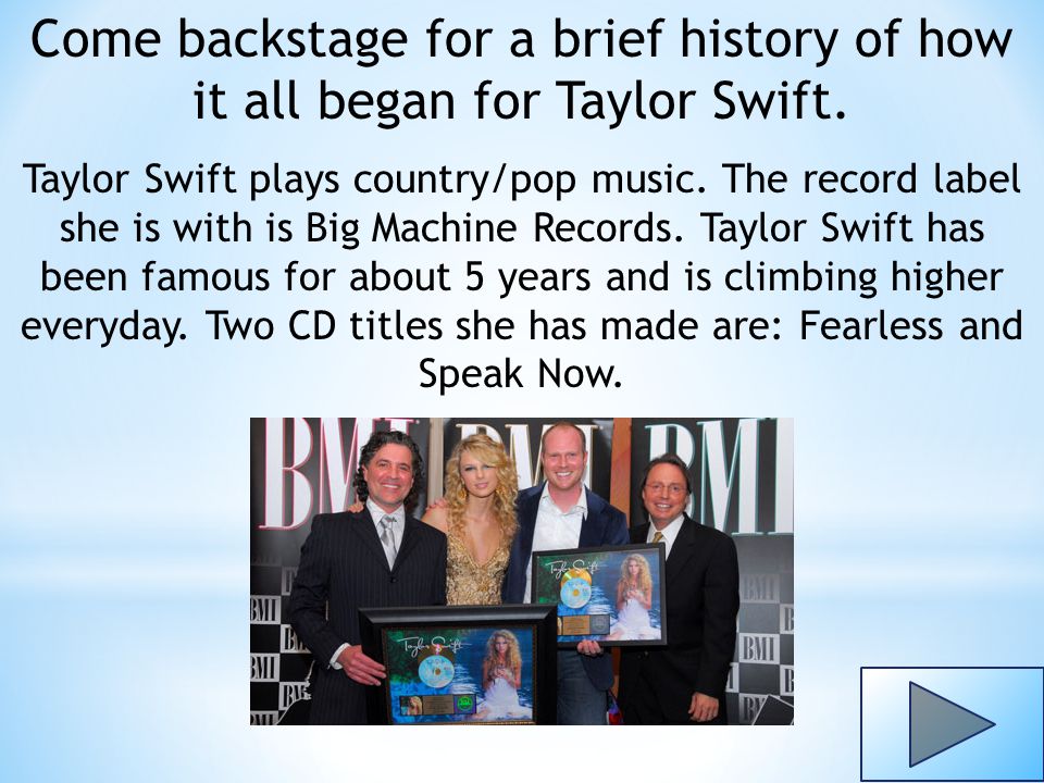 Come backstage for a brief history of how it all began for Taylor Swift.