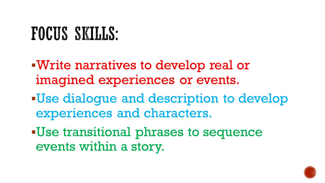  Write narratives to develop real or imagined experiences or events.