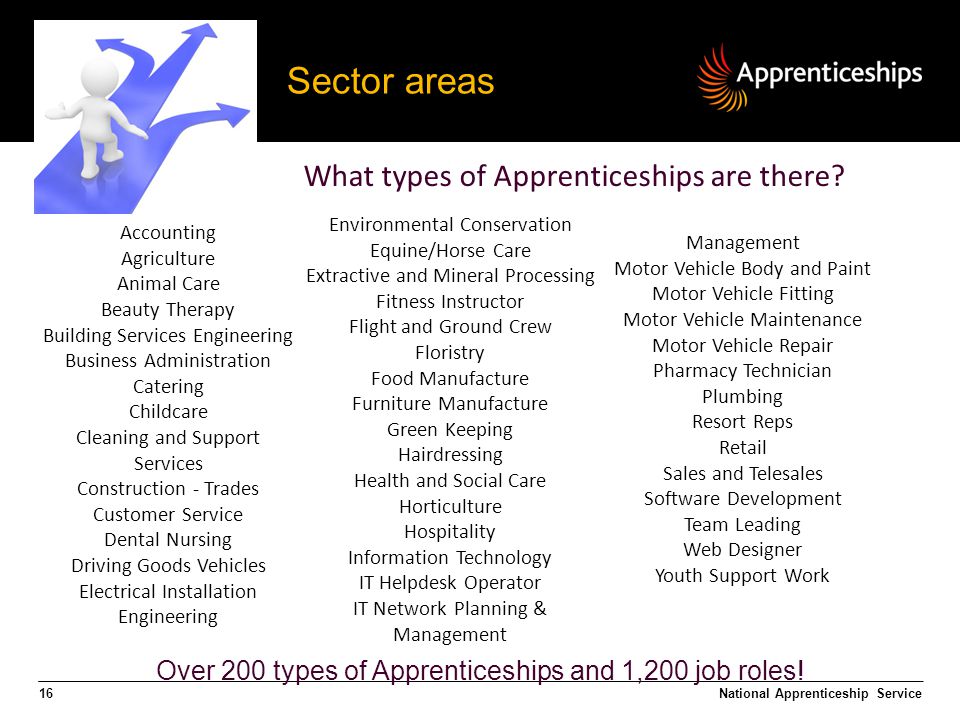 16 Sector areas What types of Apprenticeships are there.