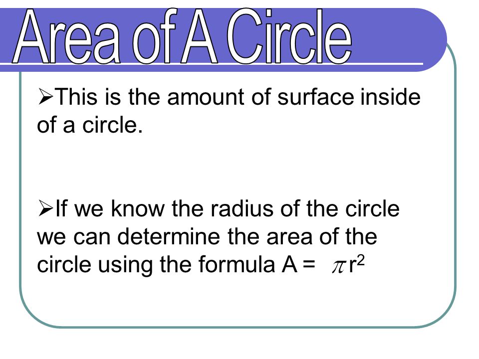  This is the amount of surface inside of a circle.