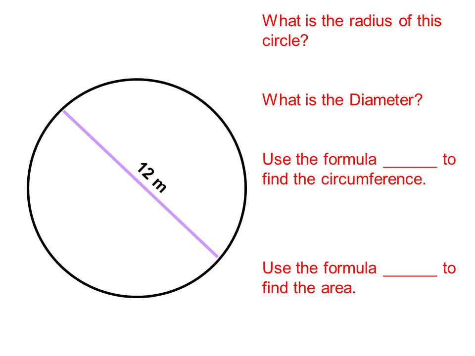 12 m What is the radius of this circle. What is the Diameter.