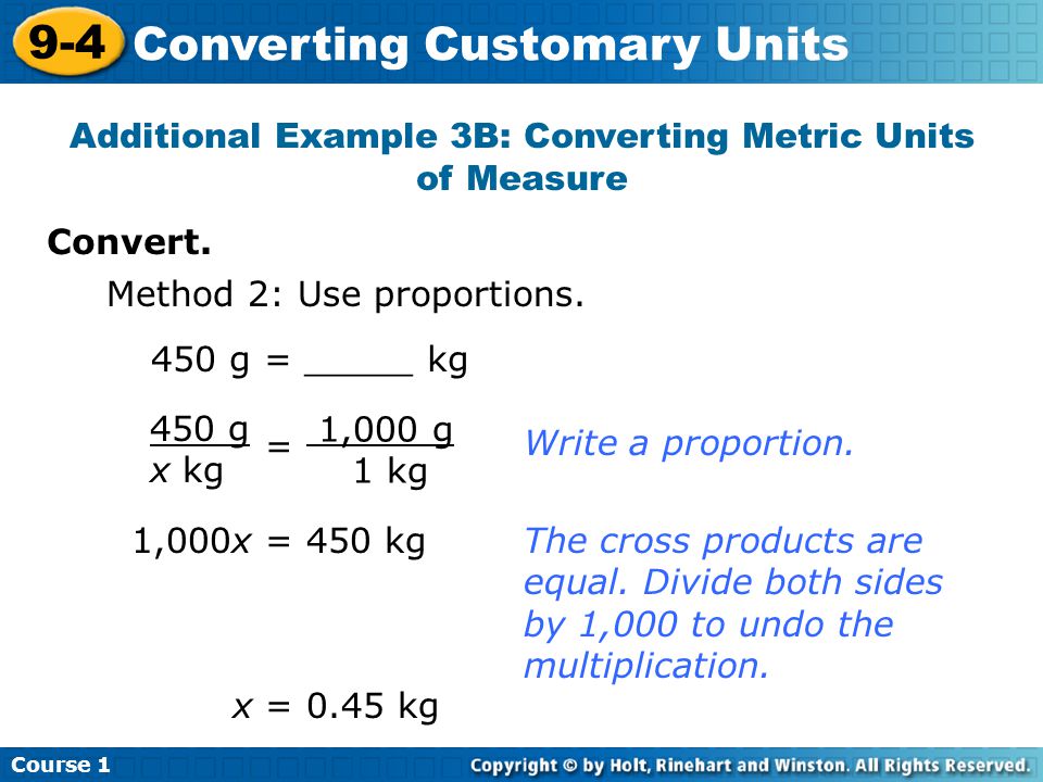 Additional Example 3B: Converting Metric Units of Measure Convert.