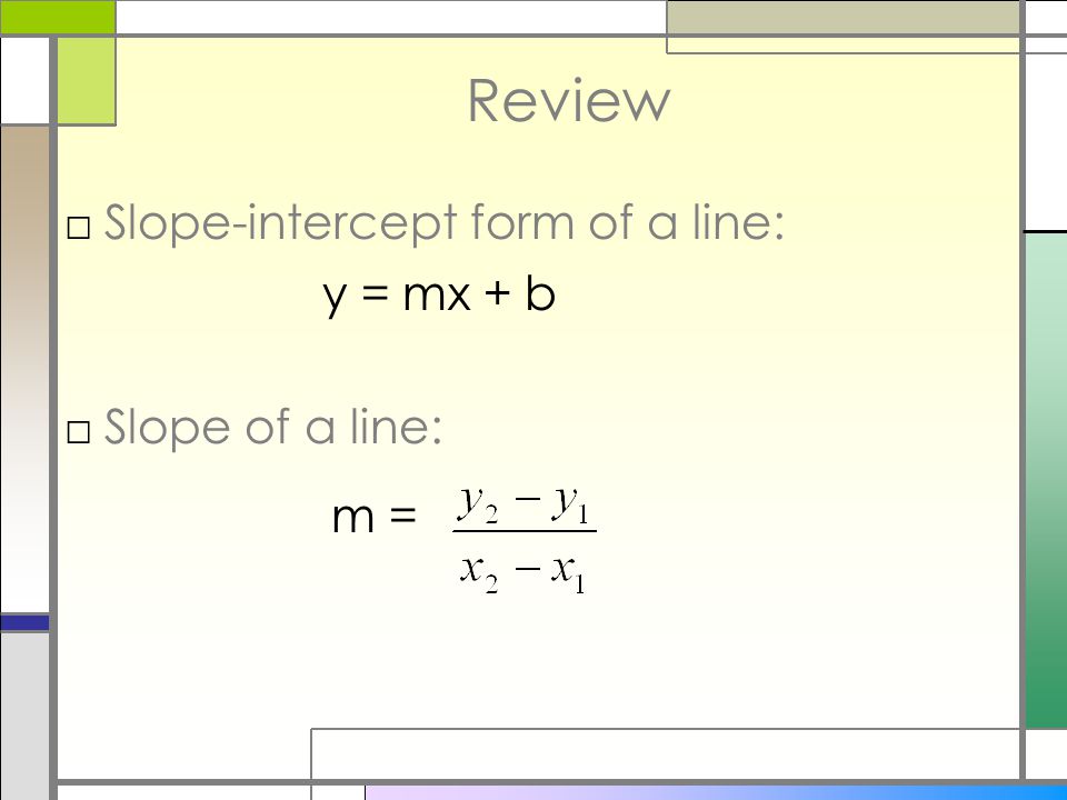 Geometry Notes Lesson 1 2b Equations Of Parallel Perpendicular 2 Review Slope Intercept Form Of A Line Y Mx B M