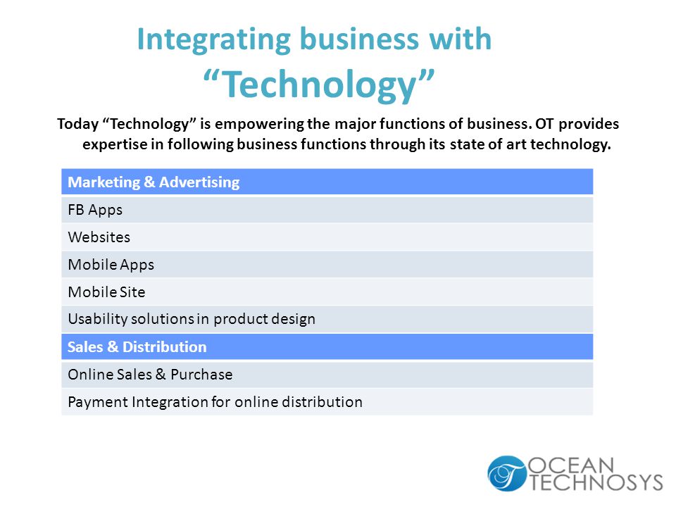 Integrating business with Technology Today Technology is empowering the major functions of business.