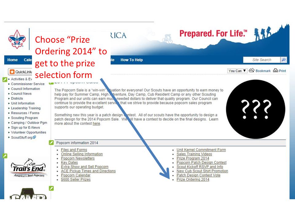 Choose Prize Ordering 2014 to get to the prize selection form