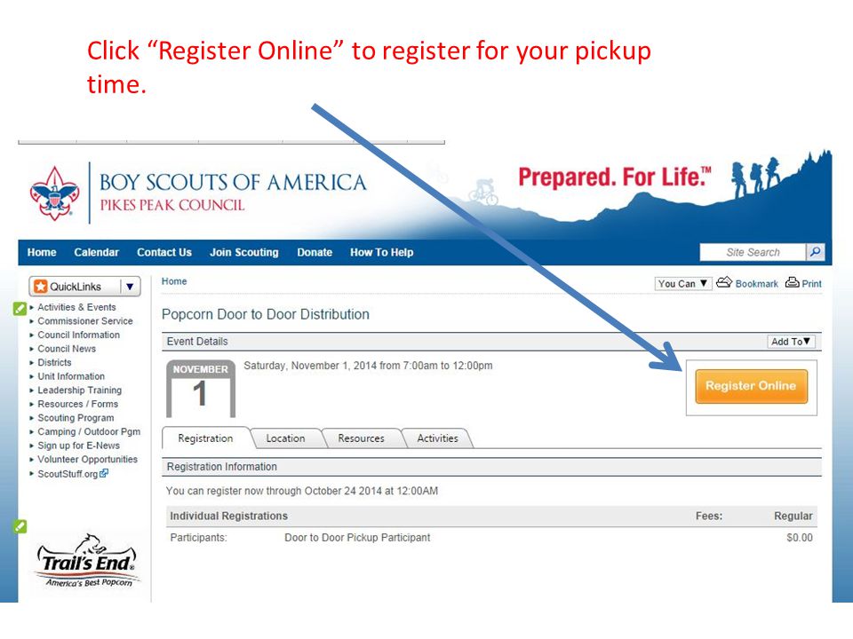 Click Register Online to register for your pickup time.