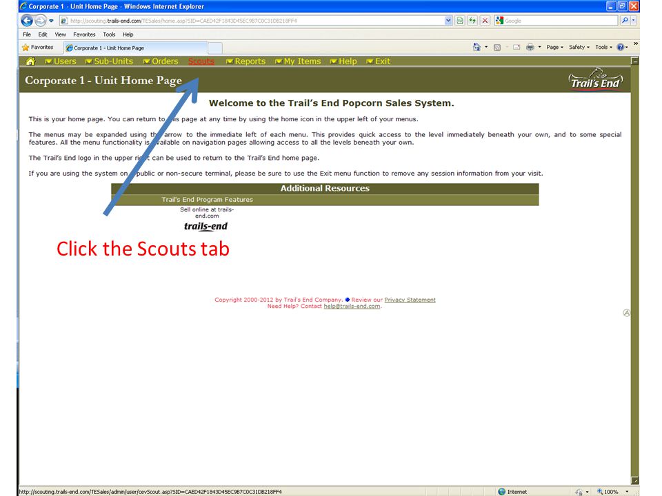 Click the Scouts tab