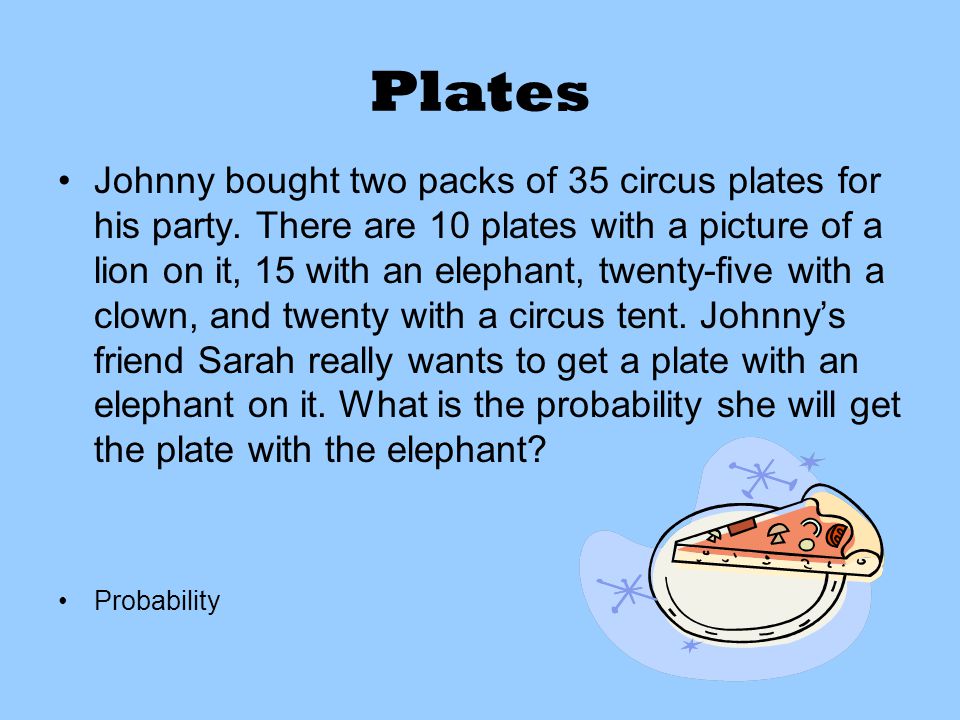 Plates Johnny bought two packs of 35 circus plates for his party.