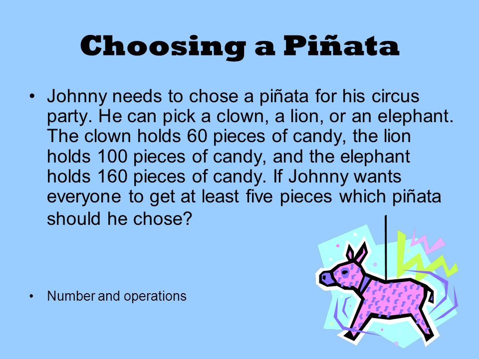 Choosing a Piñata Johnny needs to chose a piñata for his circus party.