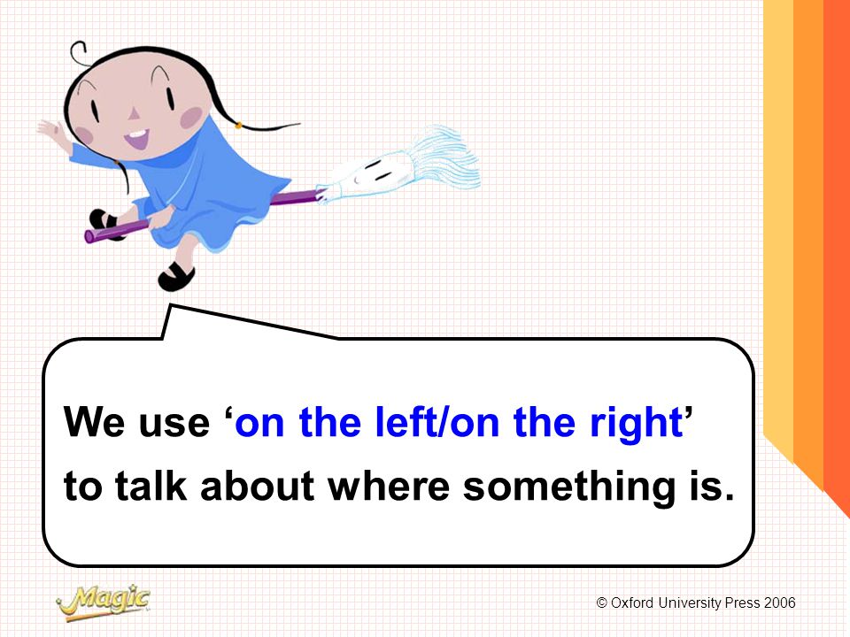 © Oxford University Press 2006 We use ‘on the left/on the right’ to talk about where something is.