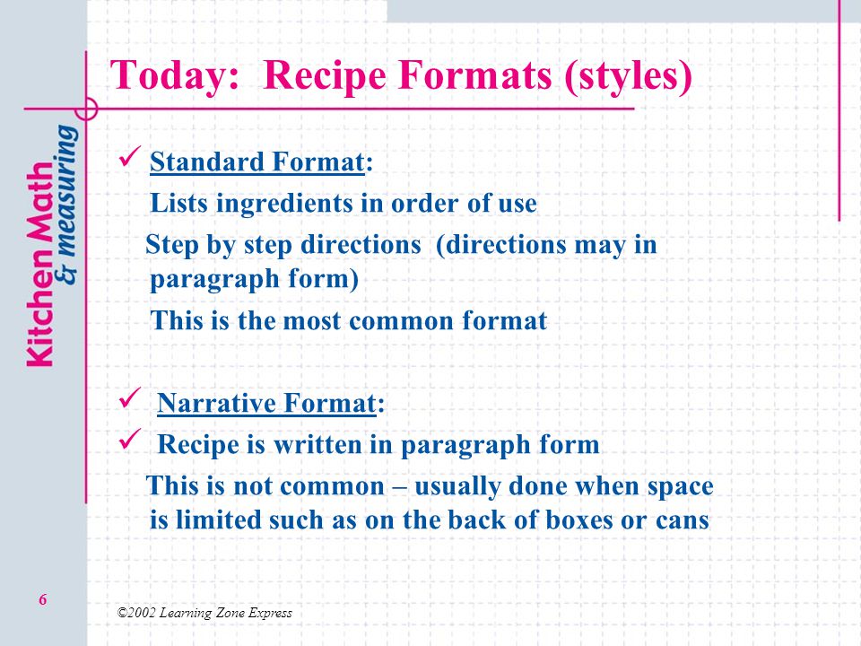 standard form recipe