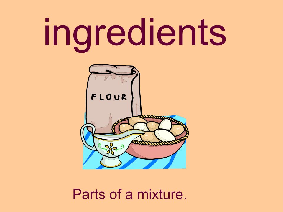 ingredients Parts of a mixture.