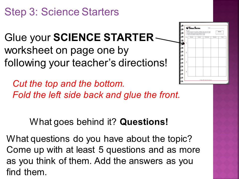 Printables Science Starters Worksheet t trimpe source gretchen vikingson at ppt download step 3 science starters glue your starter worksheet on page one by following your